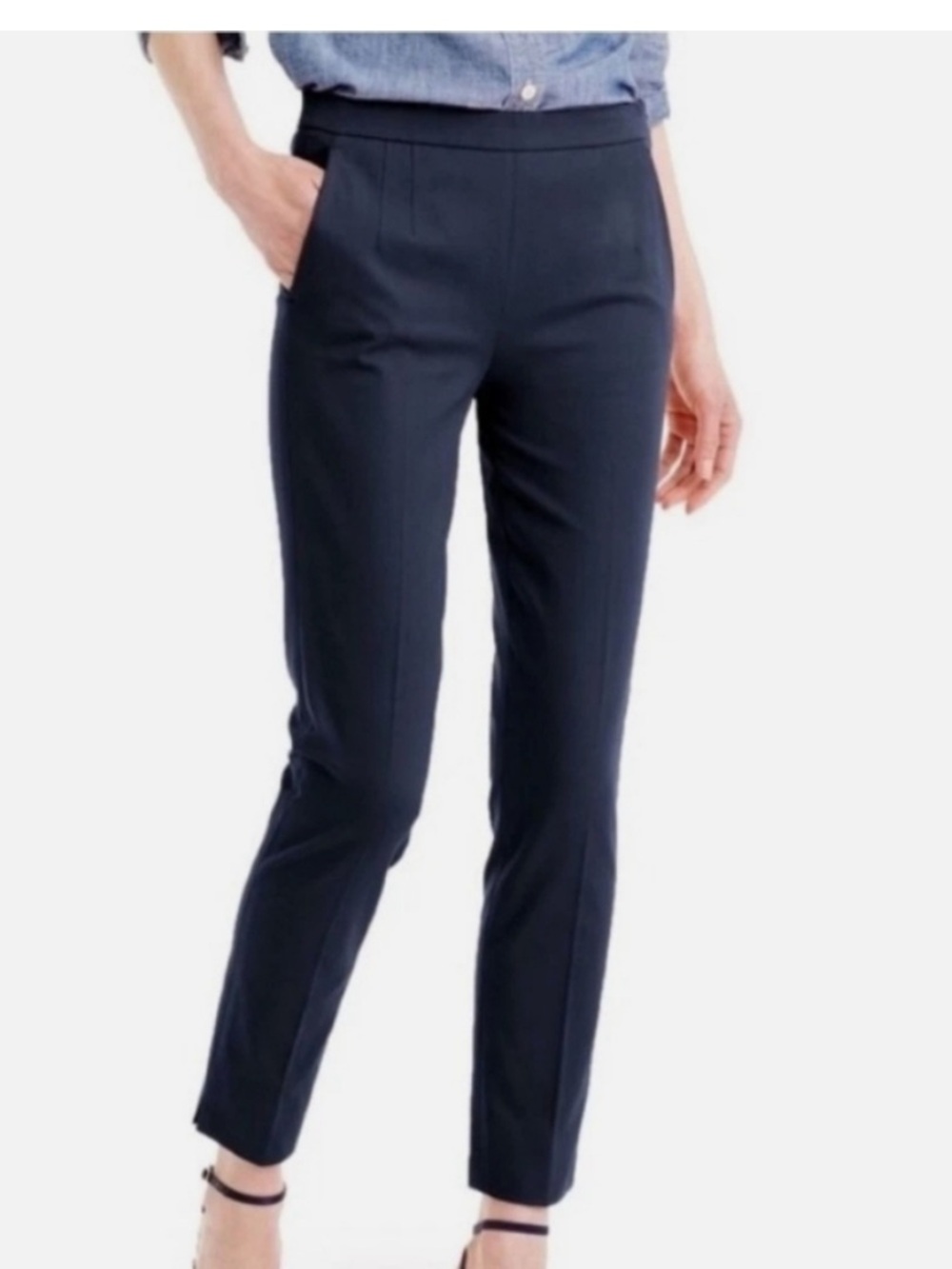 J.Crew Martie Pant Navy Blue Side Zip Slim Cropped Ankle Stretch Trouser Size 6